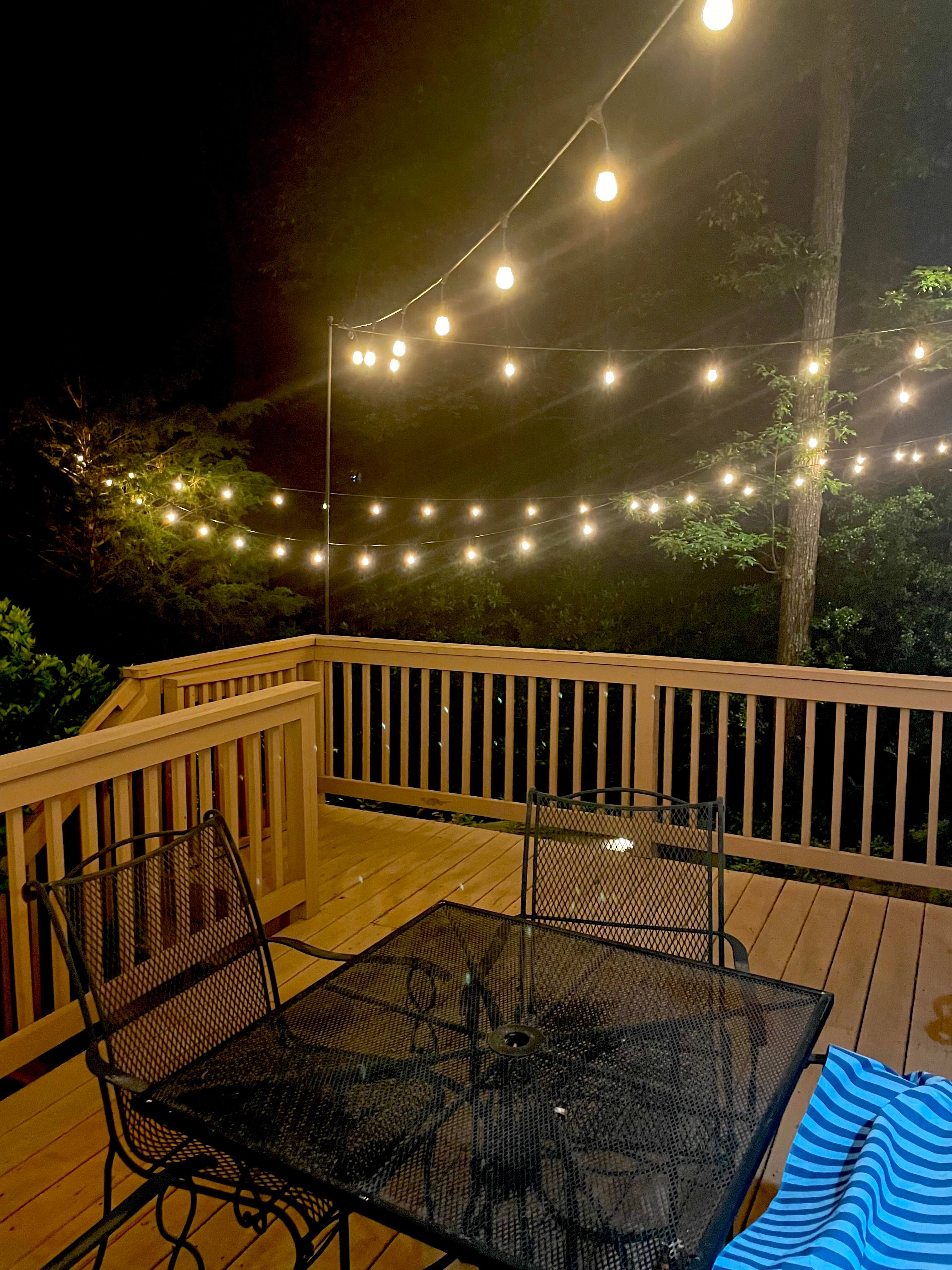 Commercial grade overhead string lights for outdoor entertaining