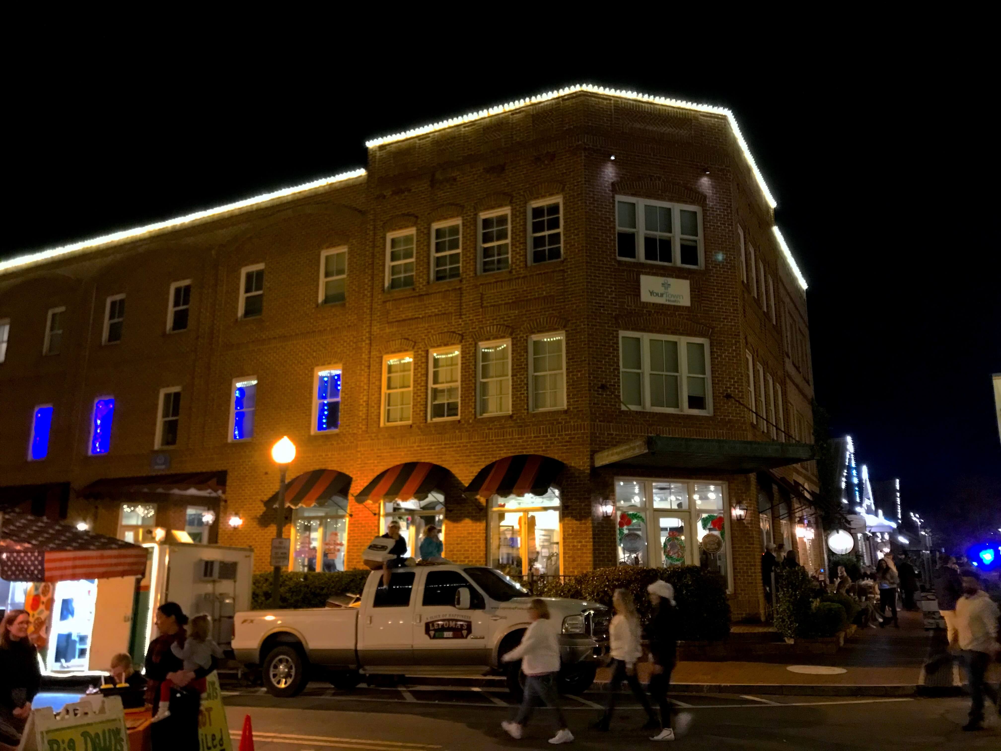 Custom commercail holiday exterior lighting display in Milton, GA